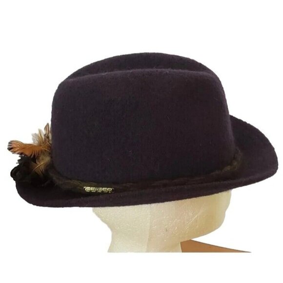 Geiger Tyrolean Wool Fedora Hat Sz 7 56 Orvis Bavarian Alpine Feather Trim Vtg - Picture 1 of 13